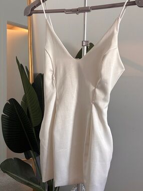 Satin Cream V-Neck Mini Slip Dress